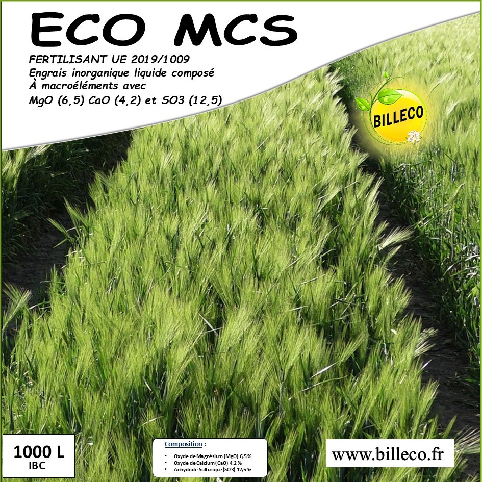 ECO MCS - Fertilisant UE 2019/1009 / Engrais inorganique liquide composé à macroéléments avec MgO (6,5), CaO (4,2) et SO3 (12,5) (PFC 1.c.1,b.i)