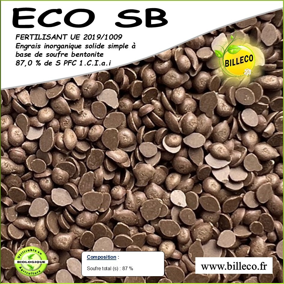 ECO SB - Fertilisant UE 2019/1009 - Engrais inorganique solide simple à base de soufre 87% et bentonite 10% PFC 1.C.l.a.i