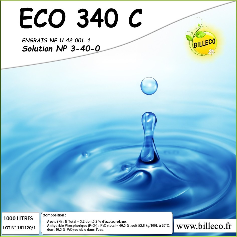 ECO 340 C - Engrais NF U 42 001-1                                                           Solution NP 3-40-0