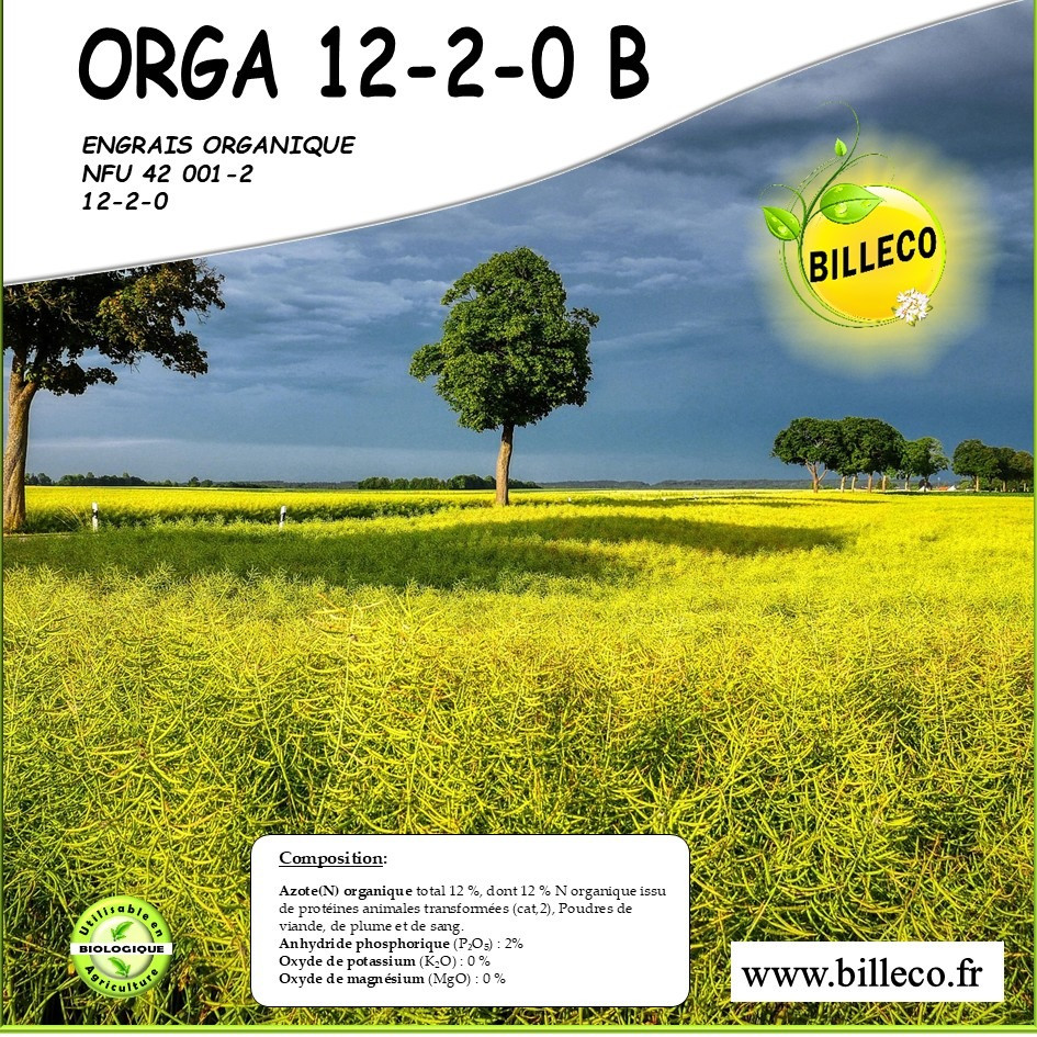 ORGA 12-2-0 B - Engrais organique  NFU 42 001-2