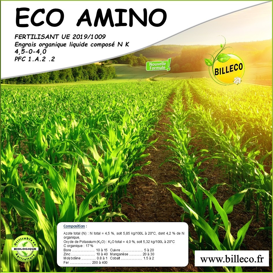 ECO AMINO - Engrais organique liquide à base d&#039;acides aminés et de potasse composé N K (4,5-0-4,0)